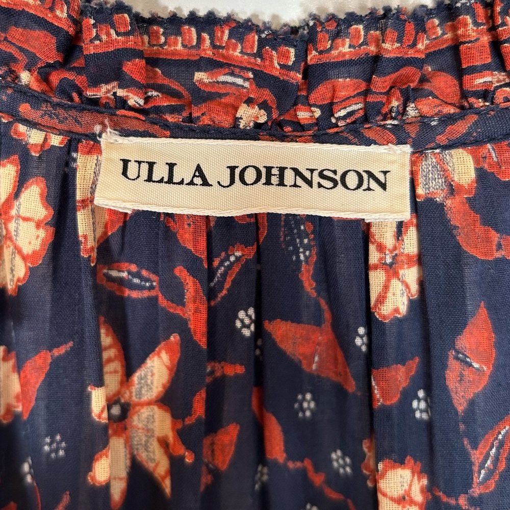 ULLA JOHNSON Linnea Ruffled Cotton Floral Midi Dress in Midnight SOLD - Picture 6 of 7